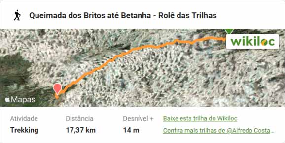 Mapa do trekking de Queimada dos Britos até Betânia